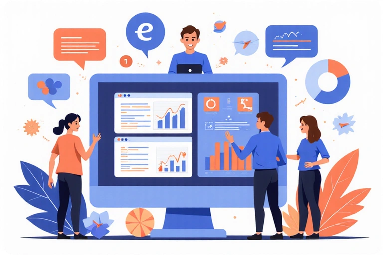 Personas interactuando con datos y análisis